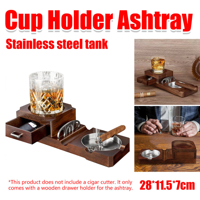 2 in 1 Wooden Cup Holder And Ashtray Heat Resistant for Home Office Bar Indoor
