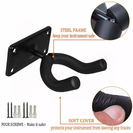 Guitar Wall Hanger Rack Hook Non Adjustable Black Mount Holder for Acoustic