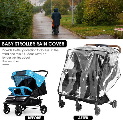 Universal Pram Rain Cover Windproof Transparent Double Canopy Shield