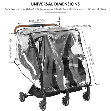 Universal Pram Rain Cover Windproof Transparent Double Canopy Shield