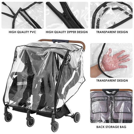 Universal Pram Rain Cover Windproof Transparent Double Canopy Shield