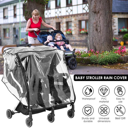 Universal Pram Rain Cover Windproof Transparent Double Canopy Shield