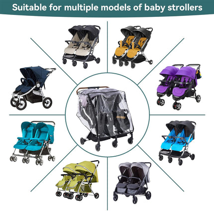 Universal Pram Rain Cover Windproof Transparent Double Canopy Shield
