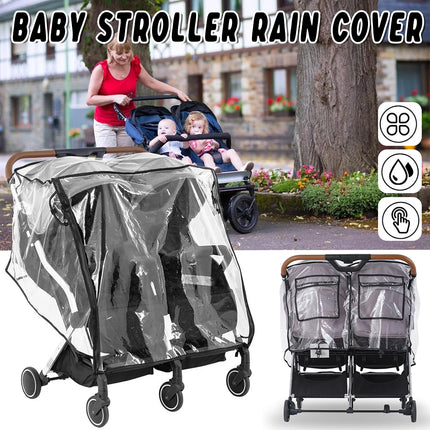 Universal Pram Rain Cover Windproof Transparent Double Canopy Shield