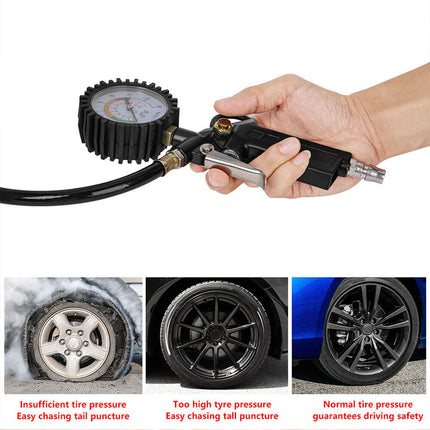 Tyre Pressure Gauge Air Tire Inflator Car Motorcycle Pump Hose Compressor Tool