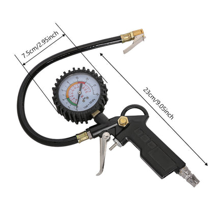 Tyre Pressure Gauge Air Tire Inflator Car Motorcycle Pump Hose Compressor Tool