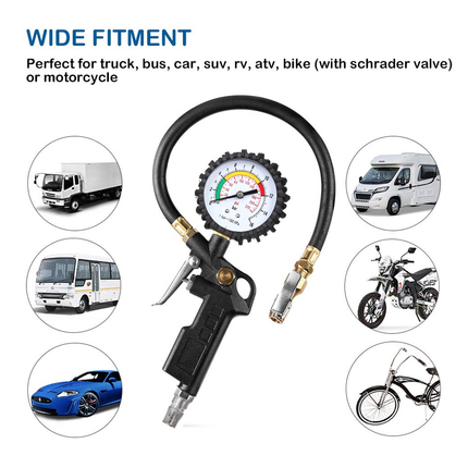 Tyre Pressure Gauge Air Tire Inflator Car Motorcycle Pump Hose Compressor Tool