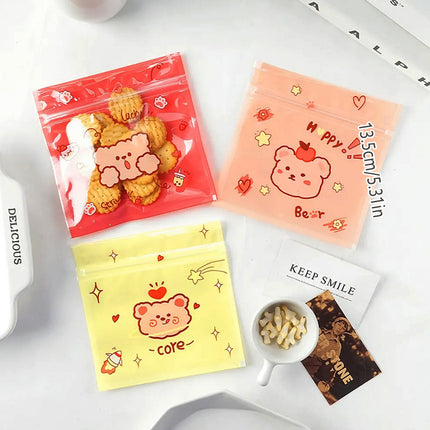 100pcs Cartoon Ziplock Bags For Snacks Candy Cookies Food Safe Plastic Bags