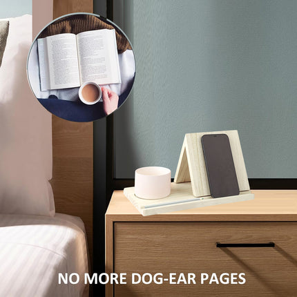 Wooden Small Book Shelf with Drink Glass Pen Holder Triangle Bookmark Book Rest