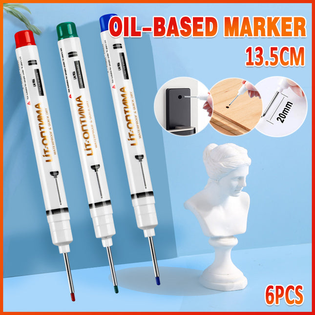 6Pcs Long Head Deep Hole Long Nosed Marker Multifunction Marker Deep Drill Hol