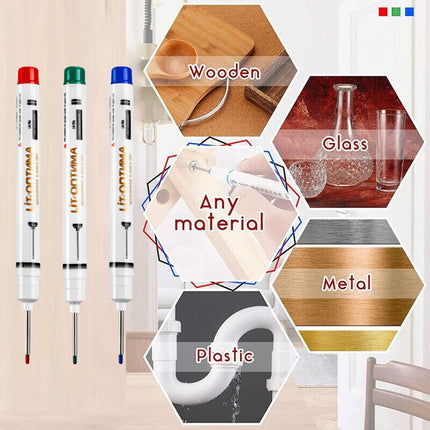 6Pcs Long Head Deep Hole Long Nosed Marker Multifunction Marker Deep Drill Hol