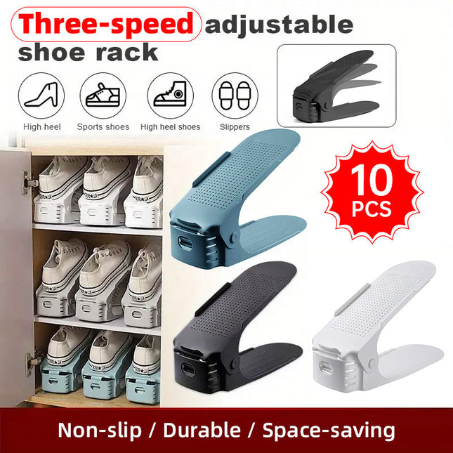 10pcs Double Layer Shoe Rack Three Gear Adjustable Shoe Support Space Saving