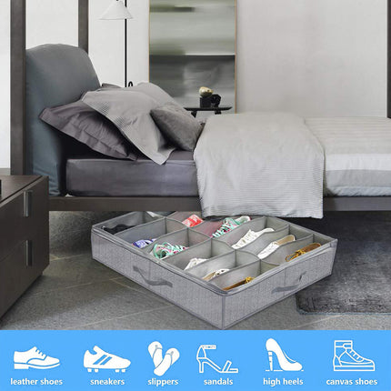 Foldable Shoe Storage Box with Lid Clear Under Bed Organizer Dustproof Visual