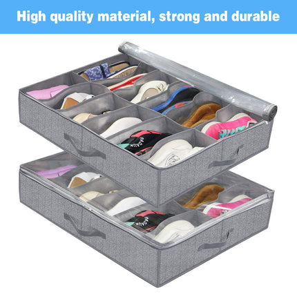Foldable Shoe Storage Box with Lid Clear Under Bed Organizer Dustproof Visual