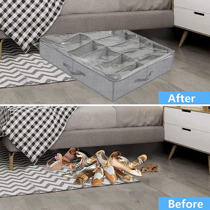 Foldable Shoe Storage Box with Lid Clear Under Bed Organizer Dustproof Visual