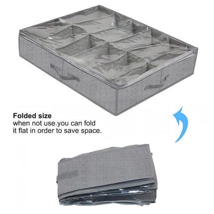 Foldable Shoe Storage Box with Lid Clear Under Bed Organizer Dustproof Visual