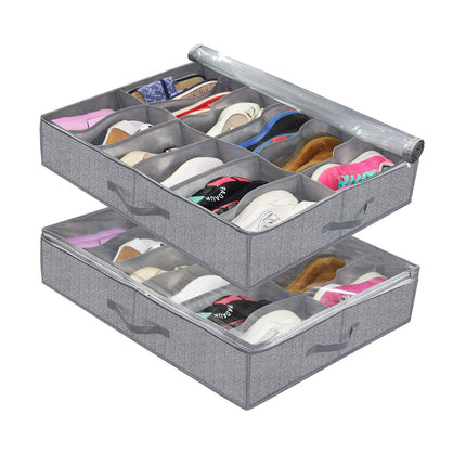Foldable Shoe Storage Box with Lid Clear Under Bed Organizer Dustproof Visual