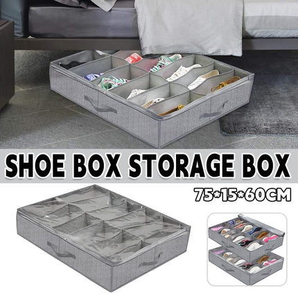 Foldable Shoe Storage Box with Lid Clear Under Bed Organizer Dustproof Visual