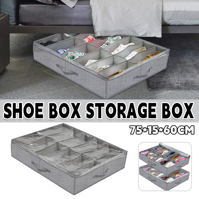 Foldable Shoe Storage Box with Lid Clear Under Bed Organizer Dustproof Visual
