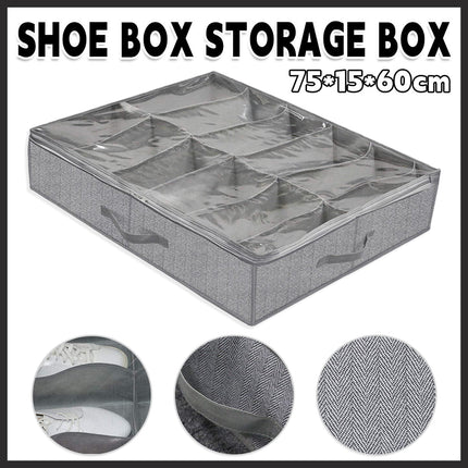 Foldable Shoe Storage Box with Lid Clear Under Bed Organizer Dustproof Visual