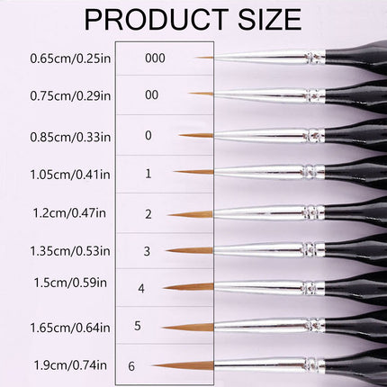 9PCS Fine Detail Paint Brush Set for Watercolour Gouache Acrylic Miniature Art