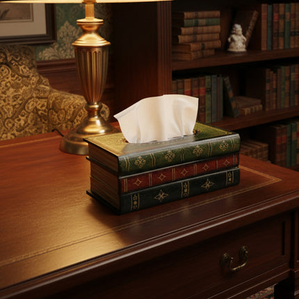 Retro Wooden Book Shape Tissue Box Simulation Decorative Tissue Holder For Home