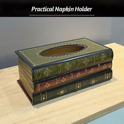 Retro Wooden Book Shape Tissue Box Simulation Decorative Tissue Holder For Home