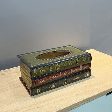 Retro Wooden Book Shape Tissue Box Simulation Decorative Tissue Holder For Home
