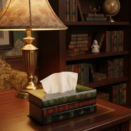 Retro Wooden Book Shape Tissue Box Simulation Decorative Tissue Holder For Home
