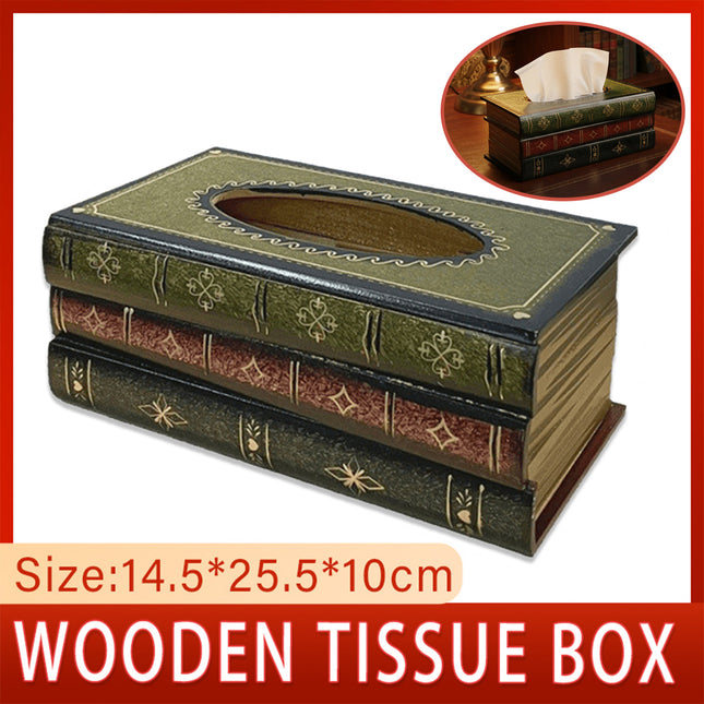 Retro Wooden Book Shape Tissue Box Simulation Decorative Tissue Holder For Home