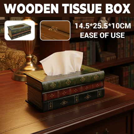 Retro Wooden Book Shape Tissue Box Simulation Decorative Tissue Holder For Home
