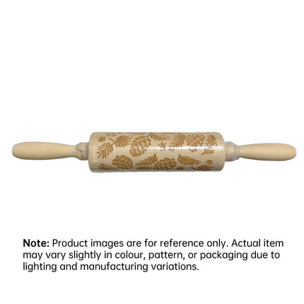 Christmas Wooden Rolling Pin Engraved Pine Cone Leaf Pattern Baking Embossed