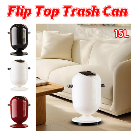 15L Mobile Wheeled Flip-Top Trash Can Waste Bin for Kitchen Bathroom Home Office