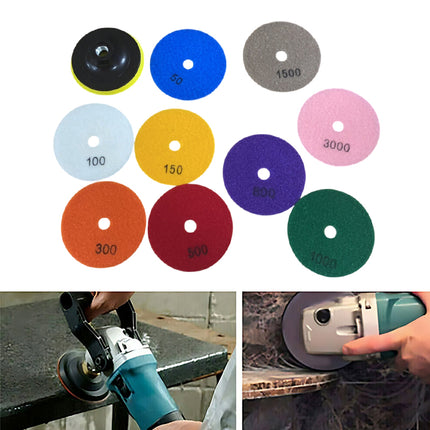 10PCS 100mm Diamond Polishing Pads Set for Granite Marble Concrete Tile