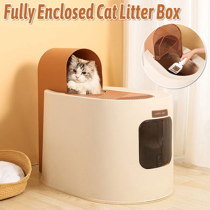 Enclosed Cat Litter Box Spacious Cat Poop Basin Cat Toilet House Litter Pan