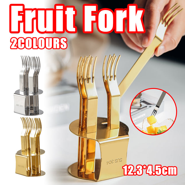 Elegant 304 Stainless Steel Fruit Forks Set of 6 For Home Dessert Cake Use