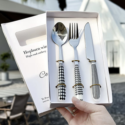 3PCS Stainless Steel Ceramic Handle Cutlery Set for Dining Kitchen Hotel Gift