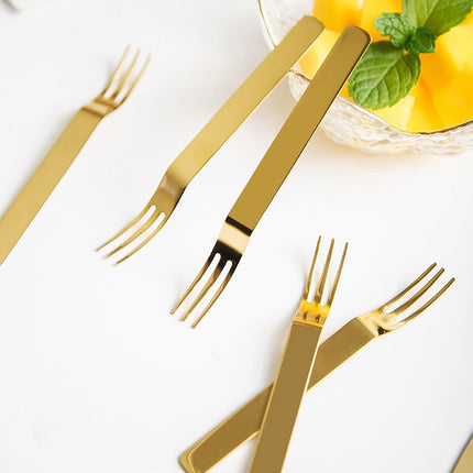 Elegant 304 Stainless Steel Fruit Forks Set of 6 For Home Dessert Cake Use