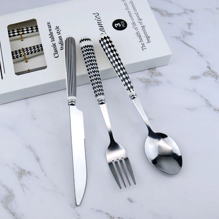 3PCS Stainless Steel Ceramic Handle Cutlery Set for Dining Kitchen Hotel Gift