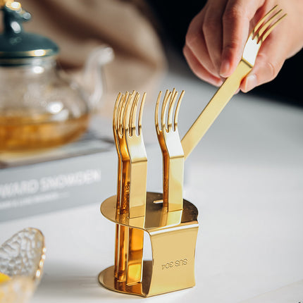 Elegant 304 Stainless Steel Fruit Forks Set of 6 For Home Dessert Cake Use