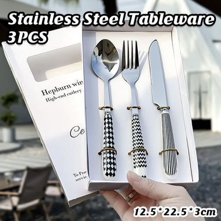3PCS Stainless Steel Ceramic Handle Cutlery Set for Dining Kitchen Hotel Gift
