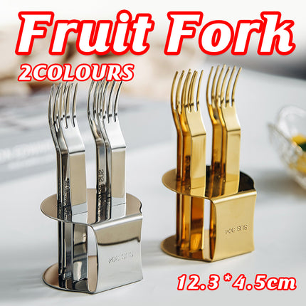 Elegant 304 Stainless Steel Fruit Forks Set of 6 For Home Dessert Cake Use