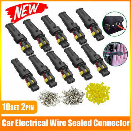 10 Set 2 Pin Waterproof Car Electrical Wire Sealed Connector Plug Cable 12V Kit