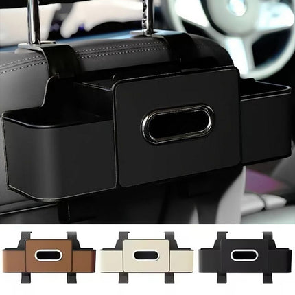 Vehicle Backrest Storage Box Multifunctional Organizer with Tissue and Cup Holders