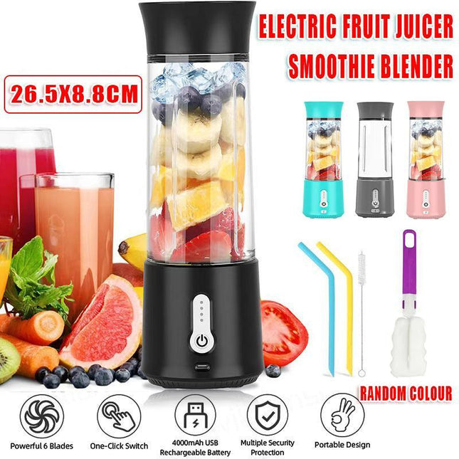 Portable Electric Fruit Juicer Smoothie Blender USB Rechargeable Travel Bottle - Aimall