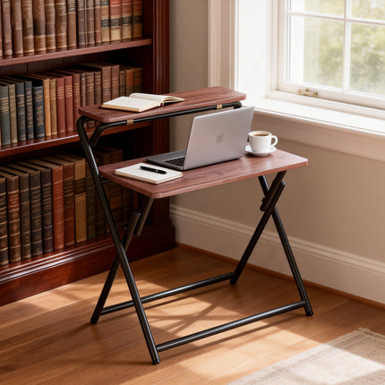 Double Layer Foldable Desk Sturdy Frame Heavy Duty for Home Office Study Use