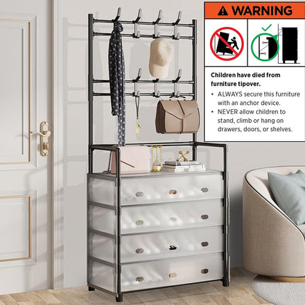 5-Layer Hall Tree with Metal Coat Rack Shoe Rack Entryway Storage Organizer Home