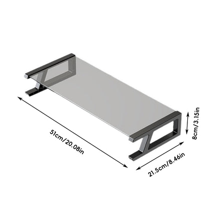 Monitor Stand Riser Tempered Glass Top Metal Frame 51x21.5x8cm Black White