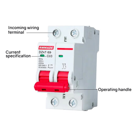 AC Circuit Breaker Solar 220-380V 2Pole Double MCB Mini 10-63 Amp