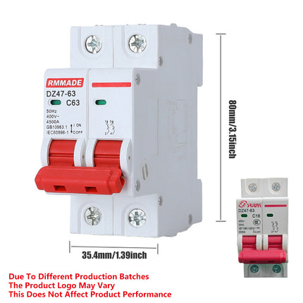 AC Circuit Breaker Solar 220-380V 2Pole Double MCB Mini 10-63 Amp